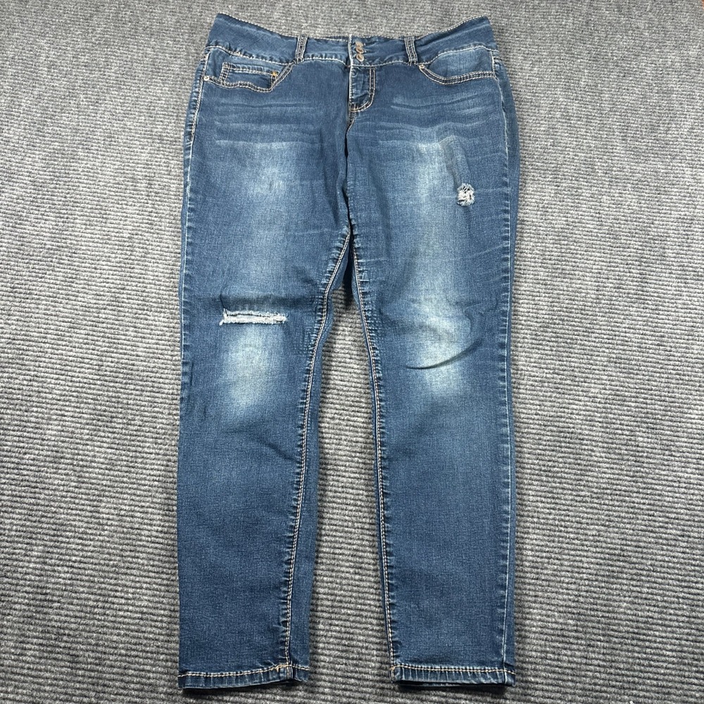 Royalty for Me Womens Distressed Skinny Jeans Blue Size 16 Embroidered Pockets